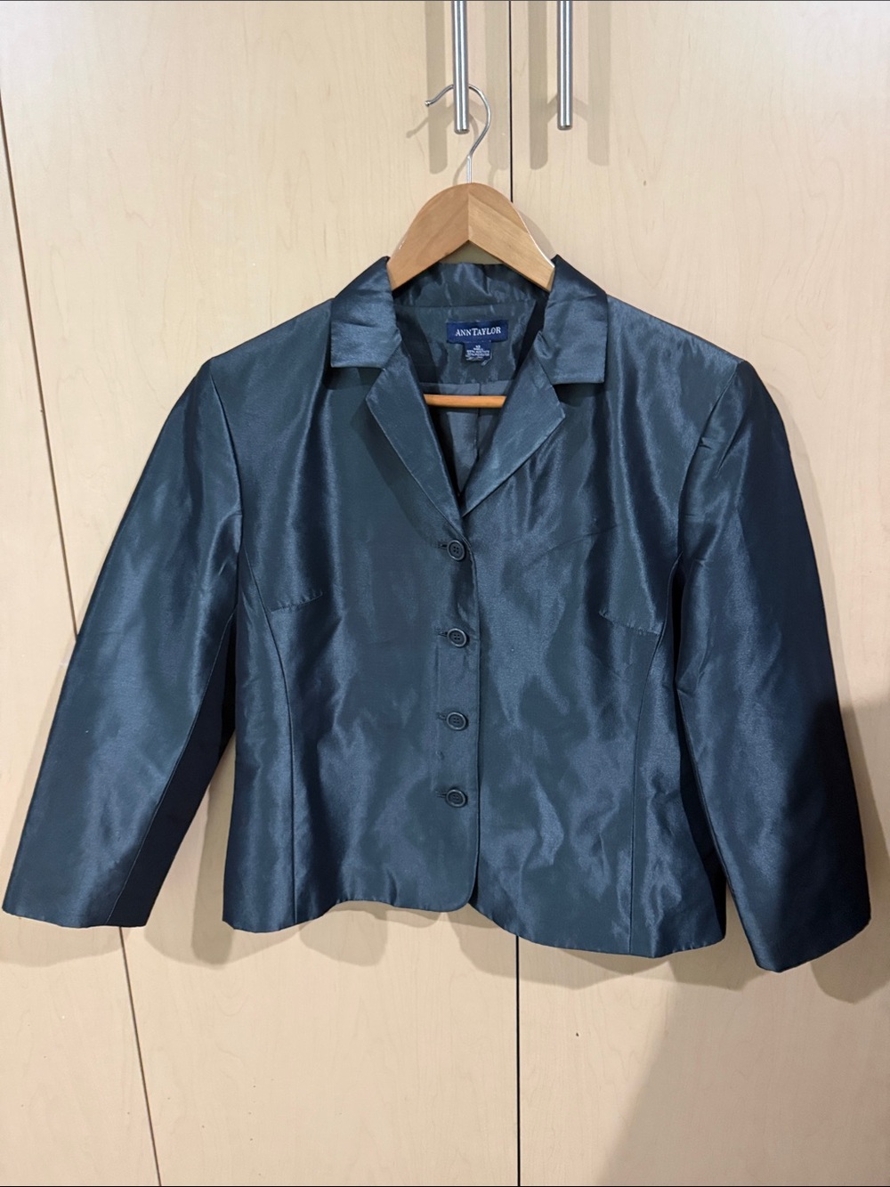 Ann Taylor Satin Teal Cropped Blazer